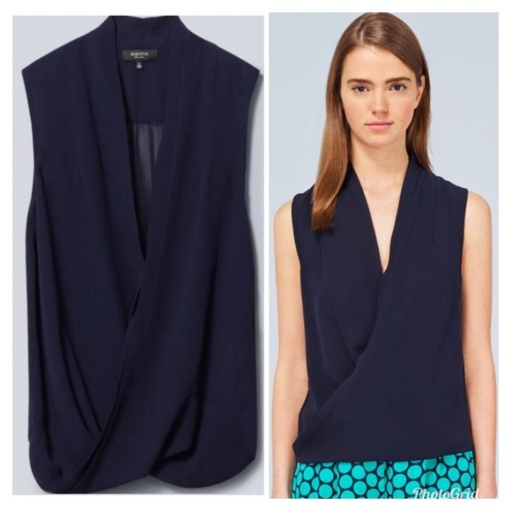 Aritzia Babaton Navy Silk Blouse